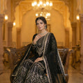 Regent Black Embroidered Georgette Sharara Suit with Dupatta for Wedding