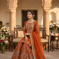 Trendy Orange Embroidered Georgette Sharara Suit with Dupatta for Wedding