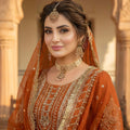 Trendy Orange Embroidered Georgette Sharara Suit with Dupatta for Wedding
