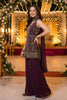 Latest Wine Embroidered Georgette Sharara Suit with Dupatta for Wedding