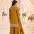 Stylish Mustard Yellow Chinon Embroidery Work Palazzo Suit Dupatta for Women