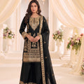 Luxury Black Chinon Embroidery Work Palazzo Suit Dupatta for Women
