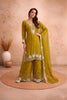 Luxury Mustard Yellow Chiffon Palazzo Suit Beads Embroidery Sequence Work Dupatta