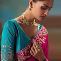 Magenta Designer Saree with Silver Embroidery Teal Blue Blouse