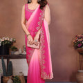 Pink Ombre Georgette Saree with Embroidered Border Work