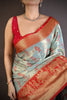 Sky Blue Orange Kanjivaram Silk Saree Traditional Zari Woven Saree