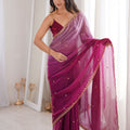 Magenta Organza Saree Golden Butti Work Embroidered Border