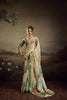 Cream Linen Silk Saree Mint Green Floral Digital Print Designer Tassel Pallu