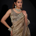 Gold Shimmer Silk Saree with Heavy Zari Stone Embroidered Border
