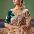 Champagne Brown Organza Silk Saree with Silver Embroidery Border