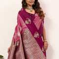 Rani Pink Wine Kanjivaram Silk Saree with Rich Gold Zari Border