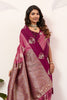 Rani Pink Wine Kanjivaram Silk Saree with Rich Gold Zari Border
