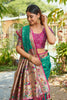 Bottle Green Silk Saree Pink Border Multicolor Peacock Zari Weaving Work
