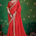 Red Bandhani Saree with Heavy Border Designer Blouse 