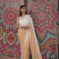Ivory Peach Ombre Sequin Georgette Saree Designer Border