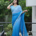 Sky Blue Georgette Saree with Embroidered Border Designer Blouse