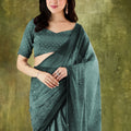 Teal Green Embroidered Designer Saree with Matching Blouse