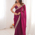 Luxury Magenta Pink Organza Saree Designer Embroidered Border 