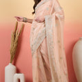 Peach Embroidered Net Saree with Designer Border Party Wear Saree