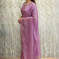 Lavender Organza Saree with Floral Embroidery Designer Blouse