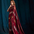 Maroon Satin Silk Saree with Metallic Zari Designer Party Wear