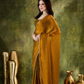 Mustard Gold Organza Silk Saree Designer Party Wear Saree