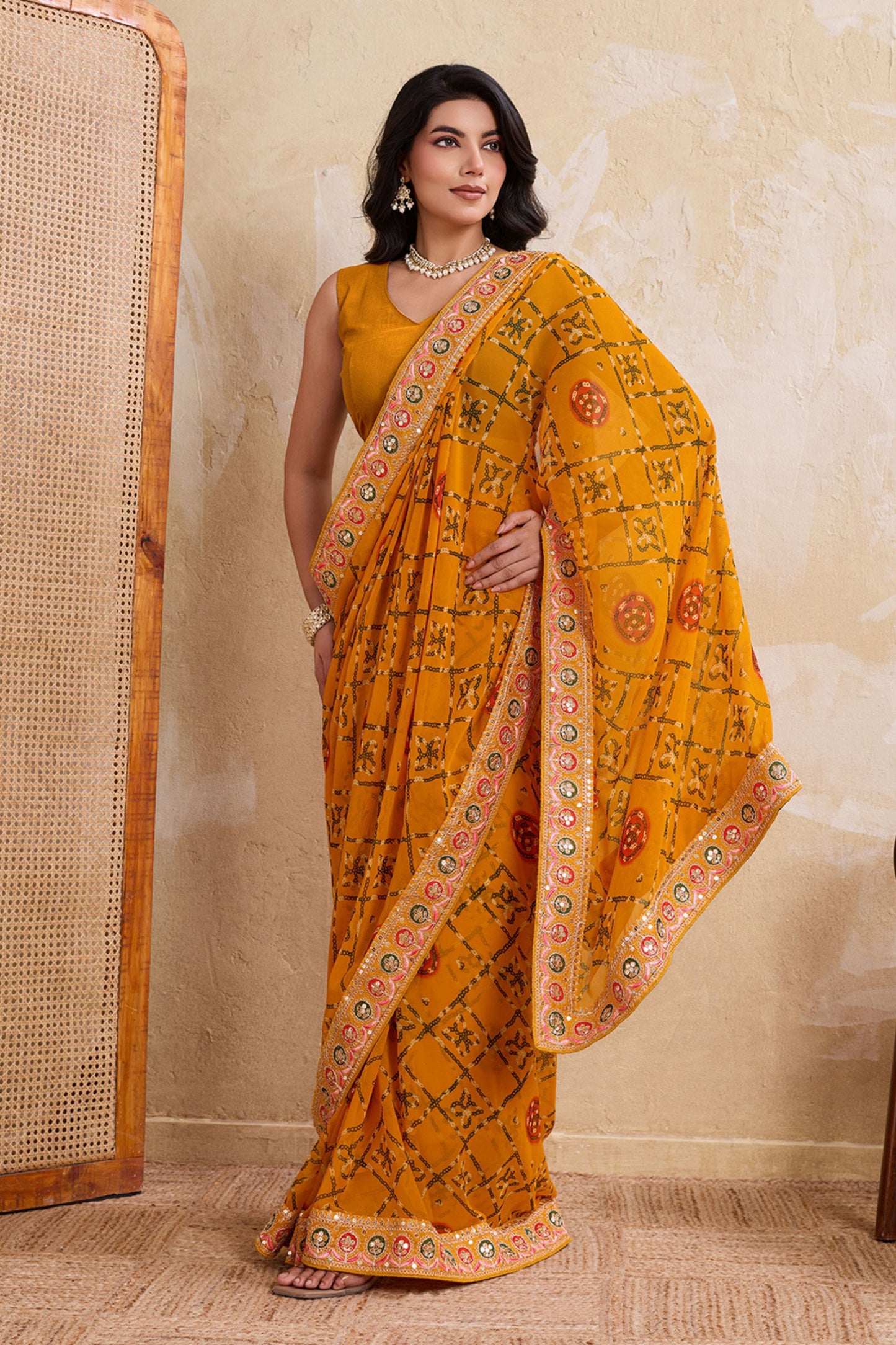 Mustard Yellow Printed Saree Traditional Motif Design Decorative Border
