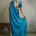 Teal Blue Chiffon Saree with Designer Embroidered Blouse