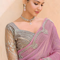 Pastel Pink Designer Saree with Silver Embroidered Blouse
