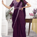 Deep Wine Purple Designer Saree with Sequins Embroidered Blouse