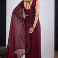 Wine Maroon Organza Saree with Black Embroidery Designer Saree