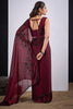 Wine Maroon Organza Saree with Black Embroidery Designer Saree