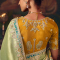 Light Green Silk Saree with Zari Embroidery and Mustard Blouse