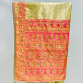 Pastel Green Banarasi Silk Saree with Peach-Pink Embroidered Pallu