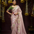 Blush Pink Silk Saree with Floral Embroidered Border Designer Pallu 