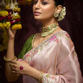 Blush Pink Silk Saree with Floral Embroidered Border Designer Pallu