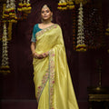 Lime Yellow Banarasi Silk Saree with Floral Embroidered Border Rich Pallu