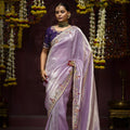 Lavender Banarasi Silk Saree with Floral Embroidered Border Designer Pallu 