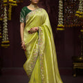 Pista Green Banarasi Silk Saree Floral Embroidered Border Rich Designer Pallu 