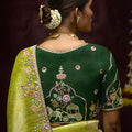 Pista Green Banarasi Silk Saree Floral Embroidered Border Rich Designer Pallu