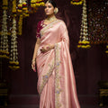 Pink Silk Saree with Floral Embroidery Border Designer Saree 