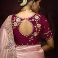 Pink Silk Saree with Floral Embroidery Border Designer Saree