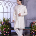 Elegant Off-White Embroidered Art Silk Indo-Western Set for Wedding