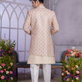 Superb Beige Embroidered Art Silk Indo-Western Set for Wedding