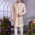 Superb Beige Embroidered Art Silk Indo-Western Set for Wedding