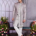 Glorious Grey Embroidered Art Silk Indo-Western Set for Wedding