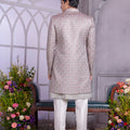 Glorious Grey Embroidered Art Silk Indo-Western Set for Wedding