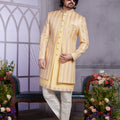 Luxury Yellow Embroidered Art Silk Indo-Western Set for Wedding