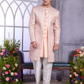 Majesty Peach Embroidered Art Silk Indo-Western Set for Wedding