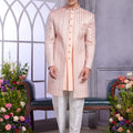 Majesty Peach Embroidered Art Silk Indo-Western Set for Wedding